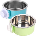 kathson Crate Dog Bowl, Removable Stainless Steel Hanging Pet Kennel Cage Bowl Food & Water Feeder Coop Cup for Puppy, Cat, Rabbit, Guinea Pigs Ferret Bird (2 PCS, Size: M, Blue and Green) - color: Size: M (Blue, Green), size: 2 PCS