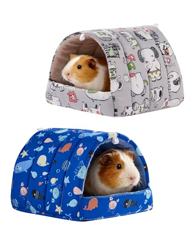 2 PCS Guinea Pig Hideout Guinea Pig House Guinea Pig Bed, Washable Hamster House Small Animal Cage Accessories for Mouse Chinchillas Hamsters Hedgehogs Ferrets Bearded Dragons and Rats - color: Dark Blue+Gray, size: 7.8*7in