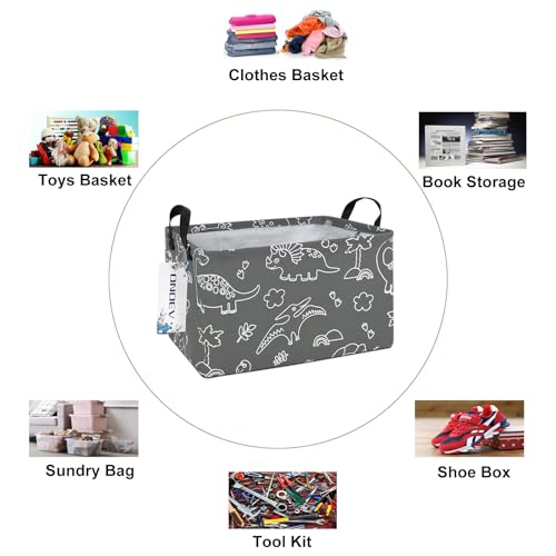 Rectangular Fabric Storage Bin, Foldable Line Dinosaur print Basket | Damp-proof canvas with reinforced stitched handles.Great for clothes,books and sundries in closets,playrooms,laundry rooms. - color: REC Gray Line Dinosaur