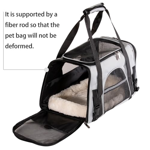 Cat Carrier Bag, Airline Approved Soft Carrier for Cats & Small Dogs | Airline approved pet carrier for pets under 15lb, breathable mesh with privacy cover, lightweight, foldable & washable - color: Black With Gray