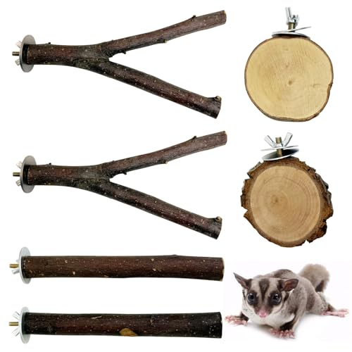 BNOSDM 6 Packs Wood Sugar Glider Toys Wooden Sugar Glider Perch Stand Climbing Hanging Cage Accessories and 19.7"" X 3.9"" Long Chinchilla Climbing Toys Natural Wood Hanging Bridge Swing Ladder Rat