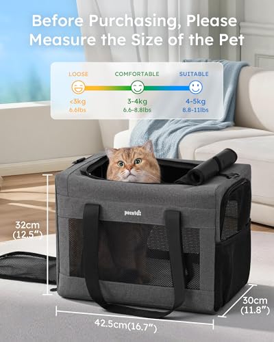 Pecute Cat Carrier, Portable Travel Dog Carrier with Stable Structure, Grey | Larger Space, 360° Ventilation & Comfort, Escape-Proof, for Travel / Car Trips / Vet Visits, Fits Cats up to 11 lbs - color: Grey