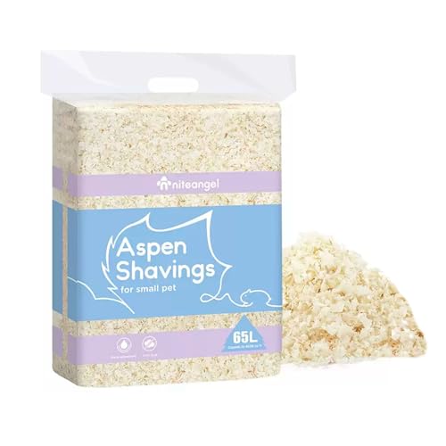 Niteangel Aspen Shaving Hamster Bedding: 65L Absorb Odors & No Dust | Respiratory-Friendly & Encourage Digging Instinct - DIY Tunnel System for Syrian Dwarf Hamster Gerbil Mice Rat or Small Pets - size: 65L - 4mm