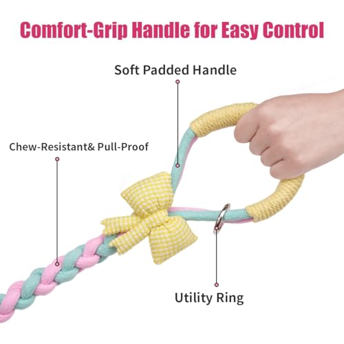 4FT Heavy Duty Braided Rope Dog Leash, Soft Cotton Design with Locking Clip for Medium & Large Dogs – Ideal for Walking & Training (Butterflies) - color: Butterflies