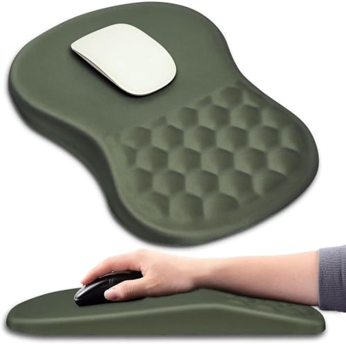 Hokafenle Ergonomic Mouse Pad Wrist Support with Massage Design, Wrist Rest Pain Relief Mousepad with Memory Foam&Non-Slip PU Base, Mouse Pads for Wireless Mouse & Desk (12x8 inch,Olive Green) - color: HK021-Olive Green
