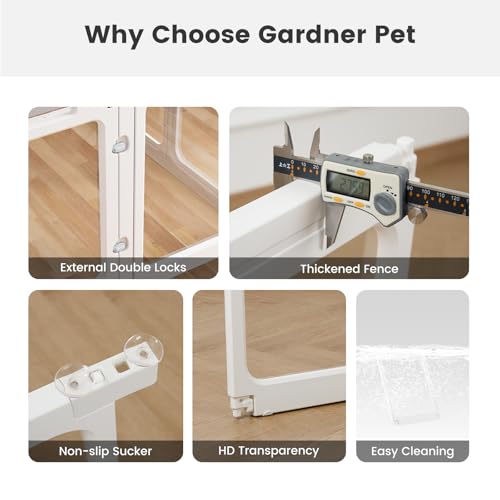 Clear Acrylic Dog Playpen - 33.4 x 33.4 Inch, 24" H 8 Planes Transparent Dog Fence Indoor, Sturdy Pet Pen for Puppy/Small Dog/Rabbit/Pig, Easy Assemble & Cleaning Plastic Whelping Box Enclosure, White - color: White