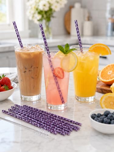 10 Pcs Reusable Leopard Straws Hard Plastic Drinking Straw with Cleaning Brush Leopard Print Animal Drinking Straw Statement Cheetah Animal Straws Birthday Party Favors(Purple) - color: Purple