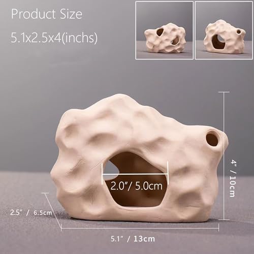 SpringSmart Aquarium Decor Rock Cave for Fish Shrimp Turtle Crab, Betta Fish Tank Decorations Ceramic Hiding Stone, Fish Bowl Landscape Rock with Plastic Plant - size: SH