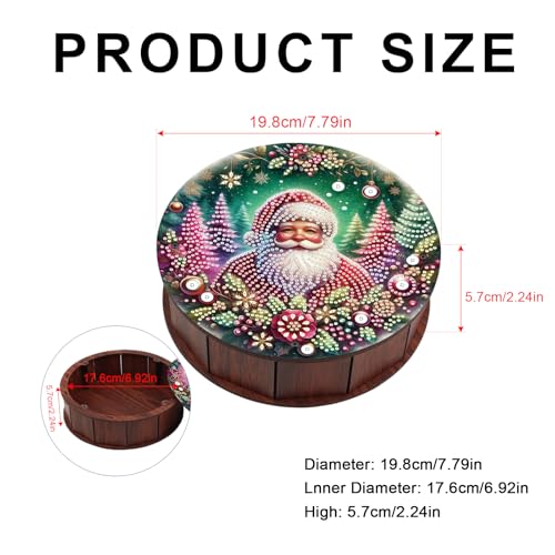 JISHSHAY Christmas Diamond Art Storage Box Santa Claus Diamond Painting Wooden Snack Box Xmas Gem Painting Candy Box Gem Art Organizer Case Mosaic Kits for Adults Storage Containers with Lid - color: Santa Claus