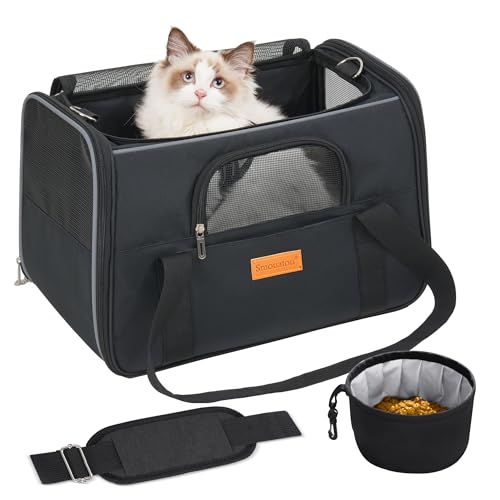 SMOUATOU Cat Carrier, Dog Carrier, Cat Bag Carrier, Cat Travel Carrier, Soft-Sided and Scratch-Proof mesh Cat Bag Pet Carriers, Travel Puppy Carry, Pet Home(Black) - color: Black
