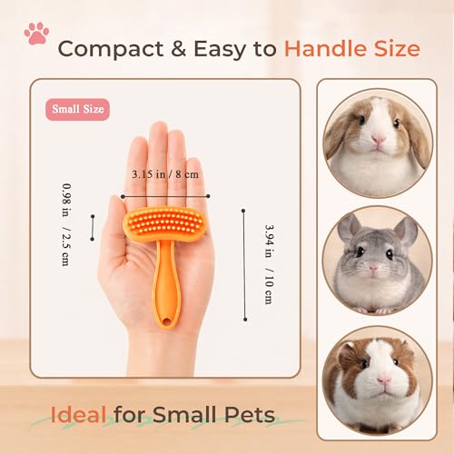 Small Silicone Grooming Brush for Guinea Pigs & Small Pets | Small Pet Fit | Soft Low-Stimulation Brush | Curved Pet Fit | Daily Bonding | Rinse-Clean Head - color: Orange, size: Small