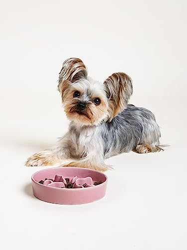 Ceramic Slow Feeder Dog Bowls Small Breed, 0.5 Cups Dog Food Dish for Fast Eaters, Puzzle Bowl for Small Dogs and Cats, 5.5 Inch-Pink - color: Pink