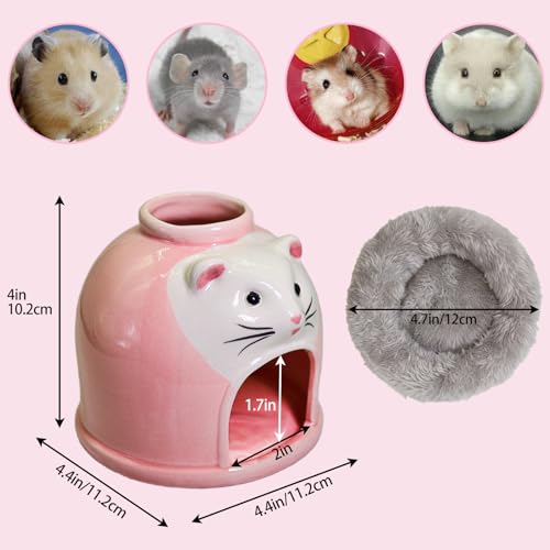 Ceramic Hamster Hideout Syrian Hamster House and Habitat Gerbil Hideaway Cooling Cave for Rat Mice Cage Decor Accessories (Pink) - color: Pink