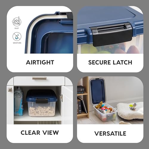 IRIS USA Airtight Dog Food Storage Container, Up to 14 lbs, Dog Cat Bird and Other Pet Food Treats Storage Bin, Dog Cat Wet Food Cans, Keep Fresh, BPA Free, Stackable, Navy | BPA-Free, Airtight Seal, Best for Cat Food, Bird Seed, Chicken Feed, Pet Toys, T
