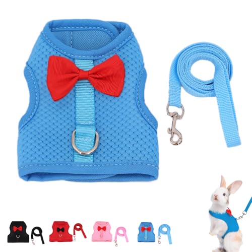 Rabbit Leash and Harness Set for Walking Escape Proof, Blue L | Chest:13.3-14.5"Mesh Breathable Adjustable Bunny Leash Camping Hiking Training For Ferret Kitten Puppy - color: Blue, size: L Neck 9.8-11'', Chest 13.3-14.5''