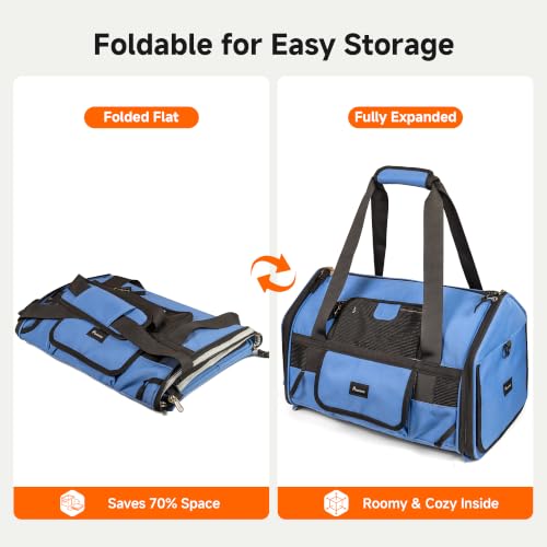 Cat Carrier Soft with Safety Buckles, Lockable Zippers, Safe for Car Travel | Escape-Proof, Safety Tether, Collapsible Pet Carrier for Car Rides & Vet Visits, Airline Approved Underseat, Up to 12lbs - color: Blue