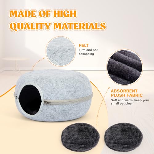Guinea Pig Hideout 2 Pack, Double Function Guinea Pig Bed with 3 Soft Cushions, Small Animal Cage Accessories for Guinea Pigs, Hamsters, Hedgehogs, and Ferrets (Light Grey & Light Grey) - color: Light Grey & Light Grey