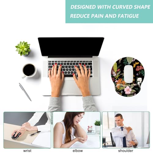 Mouse Pad with Wrist Support, Ergonomic Mouse Pad with Memory Foam Wrist Rest Cushion, Non-Slip Rubber Base Gaming Mice Pad for Home Office Computer Laptop, Flowers Birds - color: M40-Flowers birds