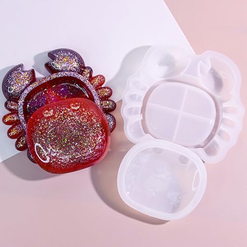 Crab Box Resin Mold with Lid, 3D Sea Animal Storage Container Mold, Crab Shaped Tray Jewelry Box Silicone Molds for Resins, Epoxy Resin, Gypsum, Clay, DIY Craft Home Decor, Candy Jar