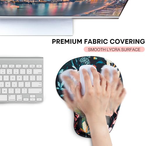JIKIOU Ergonomic Mouse Pad with Gel Wrist Rest 2Pack, Portable Small Flower | Upgraded-Prevent Gel Leakage, Ergonomic Design for Pain Relief, Cooling Gel filled, Smooth Lycra Surface, Non-Slip PU Base - color: 03Black-Flowers