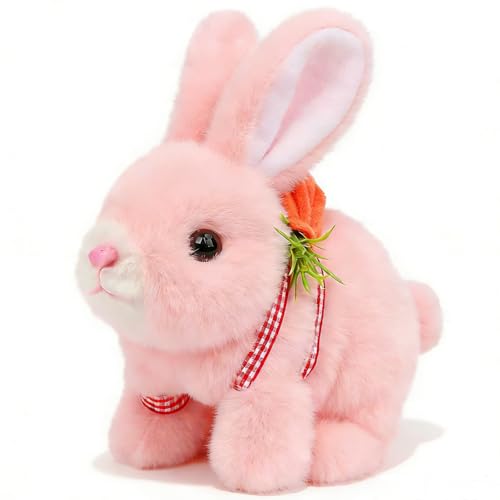 Easfan Walking Pink Bunny Interactive Plush Toy with Sounds for Kids 7" | Hopping ears, moving educational pet, Easter birthday holiday gift, for girls toddlers - style: Bunny_Pink_Carrot