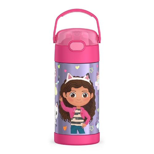 THERMOS FUNTAINER Water Bottle with Straw, 12oz, Gabby’s Dollhouse | Kids Stainless Steel Insulated Water Bottle, Keeps Drinks Cold Longer for School & Play, BPA-Free - color: Gabby's Dollhouse, size: 12 Ounces