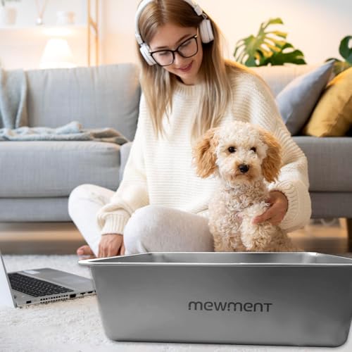Stainless Steel Cat Litter Box – Large High-Sided Non-Stick Metal Pan with Anti-Slip Base, Easy-Clean Indoor Tray, 19.5" L x 13.5" W x 6" H in for Cats & Rabbits
