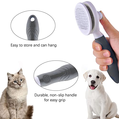 Self Cleaning Slicker Brush - Cat Brush Skin-Friendly Deshedding Grooming Massaging Tool for Long & Short Haired Pets, Cat Hair Brushes Easy Removes Undercoat for Dogs Cats Rabbits-UPGRADED, Gray - color: 1Pack Gray