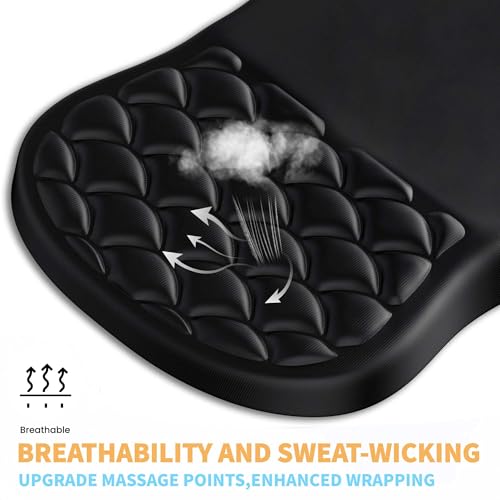 Ergonomic Mouse Pad Wrist Support with Massage Design,Classic Black Wrist Pain Relief Mousepad with Memory Foam,Non-Slip PU Base - color: A-01