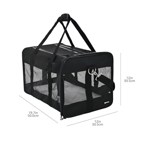 Amazon Basics Airline Approved Soft-Sided Mesh Pet Travel Carrier with Shoulder Strap, Removable Washable Fleece Pad, Top Opening, Ventilation for Dog, Cat, up to 22 pounds, 19.7Lx12Wx12H in., Black - size: 20.0"L x 12.0"W x 12.0"H