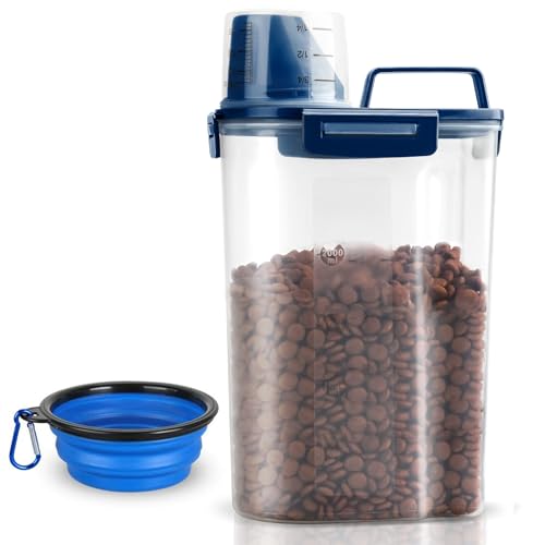 TIOVERY Upgraded Dog Food Storage Container Small, Cat Food Container Airtight, Pet Food Container Dispenser with Pour Spout, Measuring Cup and 4 Seal Buckles for Dogs, Cats, Birds (Blue) - color: Blue 3 Qt