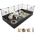 Tresbro Guinea Pig Cage with Waterproof PVC Bottom Liner & One-Hand Release Hook, Triple Fixing C&C Cage for Guinea Pigs, Bunny, Rabbit, Hedgehog, Small Animal Indoor Playpen 48''L x 24''W x 16''H - size: 12 Panels