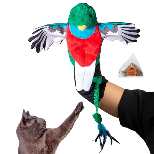 Milunova Pupr Pals Cat Wrestling Glove (Catnip Infused) Hand Puppet Toy with Tough Padding for Safe Interactive Play, Protection to Stop Kitten Scratching Hands; for Boredom-Busting Exercise - style: Quetzal + Catnip