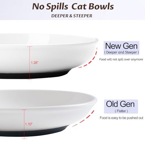 WROSWT No Spill Cat Bowls,Cat Food Bowl,Anti Whisker Fatigue Healthy Ceramic Cats Dishes Set for Indoor Cats,Shallow Wide Kitten Plates for Food and Water,Non-Slip Silicone Bottom,6 Pack - size: Deeper-6 Pack