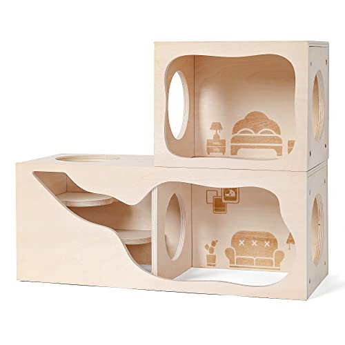 Hamster Hideout Wooden House Chamber Small Animals Pets Tunnel Exploring Toys Secret Peep Shed for Dwarf Hamsters, Syrian Hamsters, Gerbils, Hedgehogs, Rats, Mice (Bedroom)