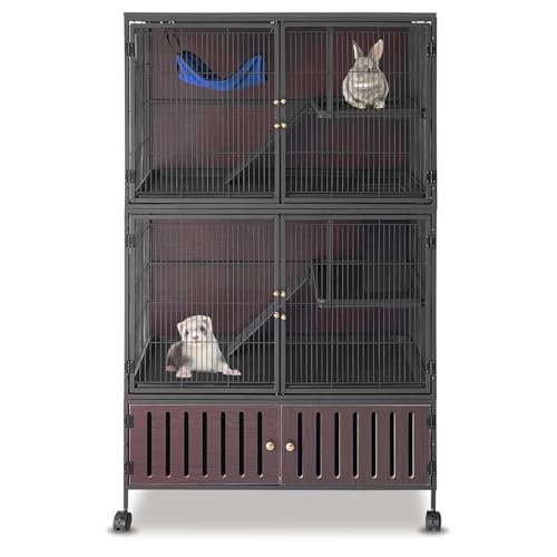 60" Large Metal Ferret Cage, Multi-Level Chinchilla Cages with Lockable Doors,3 Metal Ramps, 4 Wheels, Small Animal Cage with PP Trays & Storage Cabinet for Chinchillas, Ferrets, Guinea Pigs, Rats ﻿ - size: 59.1"L x 36.2"W x 23.0"H