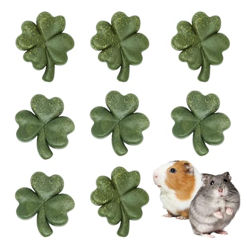 TEEWY Hamster Toys, Guinea Pig Chew Toys with Natural Timothy Hay for Guinea Pigs, Chinchillas, Hamsters, Gerbils and Other Small Pets, Teeth Grinding Toys, 8PCS，Clover-Shaped