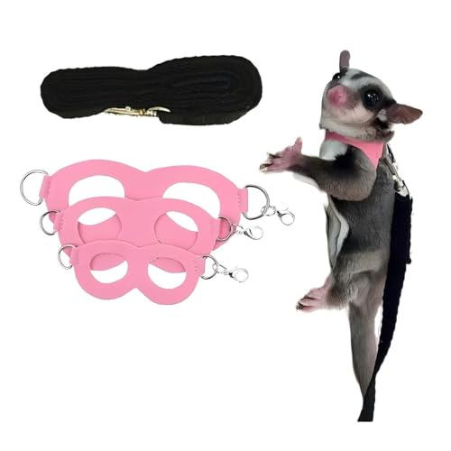 Sugar Gliders Harness Leash Set, 3 Pack Harness and Leash Set for Sugar Gliders, Ferret, Hamster, Rat, Squirrel, Small Animals (Pink) - color: Pink