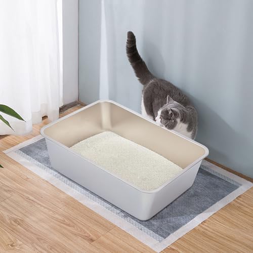 Stainless Steel Litter Box,XXL Metal Cat Litter Box for Big Cats 8IN Deep, Cat LitterBox High Sided Pet Toilet Easy to Clean,Cats Litter Pan for Adult Cats,Non Stick, No Smell | 8IN Deep, Cat LitterBox High Sided Pet Toilet,Easy to Clean,Cats Litter Pan f