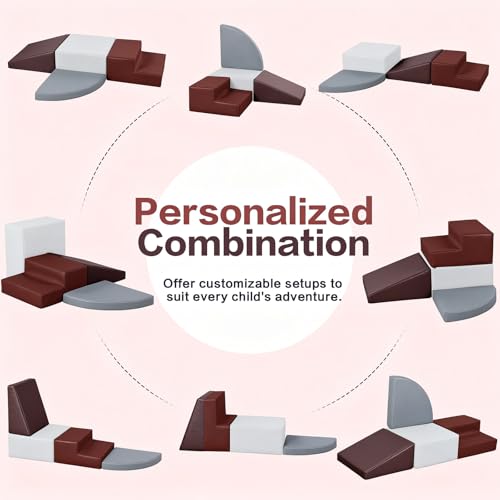Sumbababy Toddler Climbing Foam Blocks: 4 PCS Waterproof PU Leather Playset - Soft Climber for Kids - Fun Indoor Playground for Girls - Great Preschool & Daycare Gift - style: Coffee/Brown