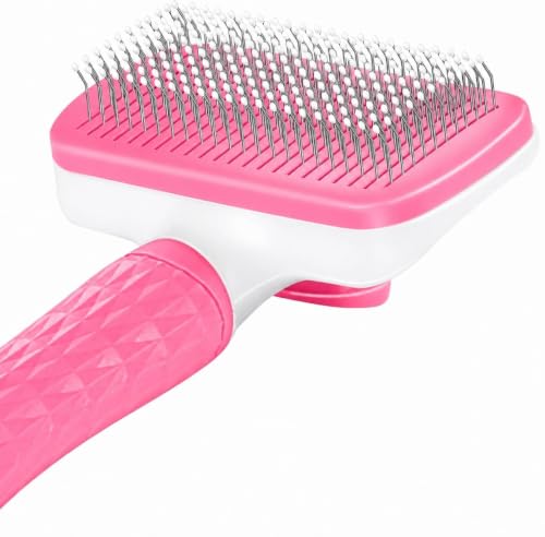 Generic Pink Cat grooming brush, Pet hair brush with Massage Particles, Self Cleaning Dematting Comb for Dogs and Cats, Easy to Use, Ergonomic Handle Design - color: Pink