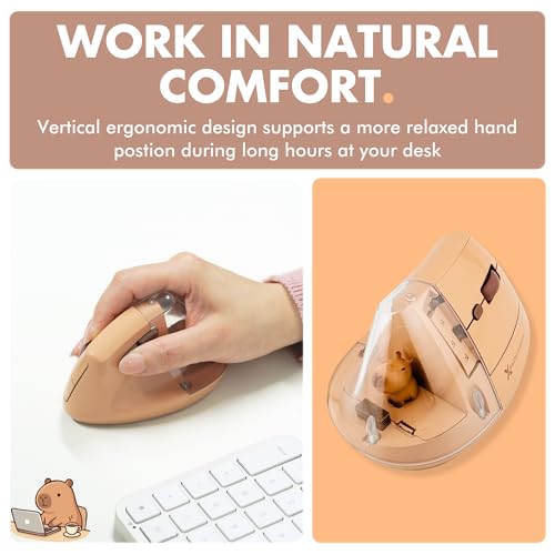 X9 Performance Wireless Vertical Ergonomic Mouse - Click with Capybara - (BT + 2.4G) Up to 4000 DPI, 6 Button, Rechargeable - Bluetooth Ergonomic Vertical Mouse Wireless - for Mac and PC - Brown - color: Brown