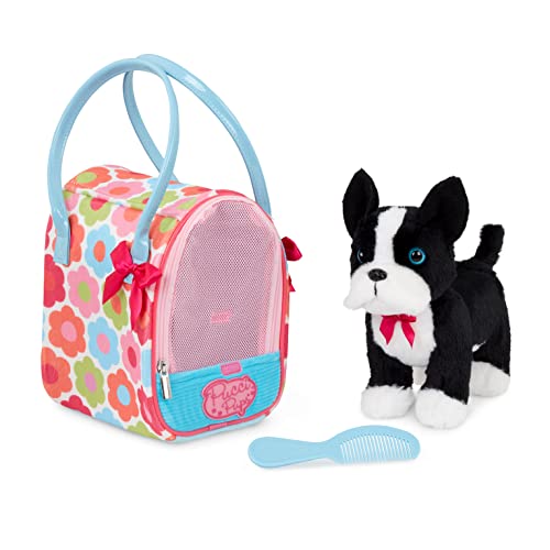 Pucci Pups Plush Puppy Dog Carrier Set, Floral Glam Bag, Boston Terrier | Includes plush puppy, floral print carrier, and comb for cuddling, carrying, and grooming play; stuffed animal set; 2+ Years - style: Boston Terrier - Floral Bag