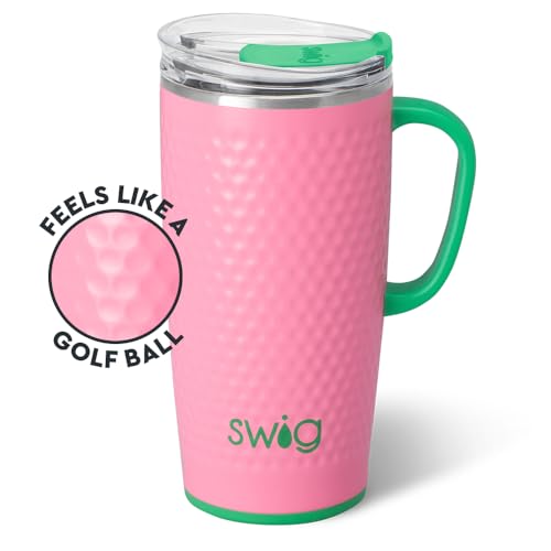 Swig Life 22oz Travel Mug, Insulated Tumbler with Handle and Lid, Travel Coffee Mug, Cup Holder Friendly, Stainless Steel 22 oz Tumbler, Reusable Insulated with Lid (Azalea Golf Ball) - color: Azalea Golf Ball, size: 22 Ounces