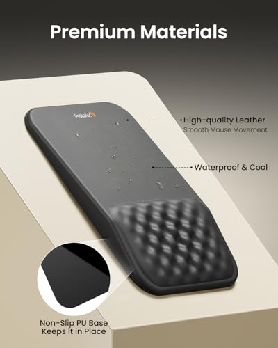 ProtoArc MP50 Ergonomic Mouse Pad with Wrist Rest, PU Leather, Black | 8° slope & massage points, soft memory foam, Large 12x8 Inches, Non-slip base. Relieves wrist strain for office & home - color: Black PU Leather