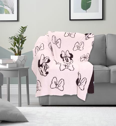 Jay Franco Disney Minnie Mouse Feather Knit Fluffy Throw Blanket for Girls - Light Pink Bows Fuzzy Blanket Measures 50 x 60 inch | Super Soft Lightweight Bedding - color: Light Pink - Minnie Mouse