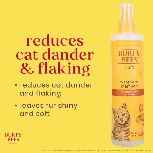Burts Bees for Pets Waterless Cat Shampoo Spray, 10 Fl Oz | No-rinse formula with shea butter and honey gently cleans between baths, pH-balanced, no harsh detergents