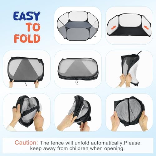 Pawaboo Small Animals Playpen with Pad, Black/Gray | Waterproof, Reusable Pad, Portable Outdoor Yard Fence, For Chick/Kitten/Puppy/Guinea Pig/Rabbits/Chinchillas - color: Black/Gray