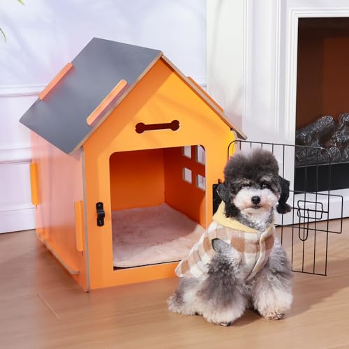RYpetmia Indoor Dog House for Small Dogs & Cats, Wooden Pet House | Cute Puppy Bed Shelter /Ventilated Windows/Cozy Cave Design/Tool-Free Assembly/Small Pet Hideaway for Bedroom, Living Room