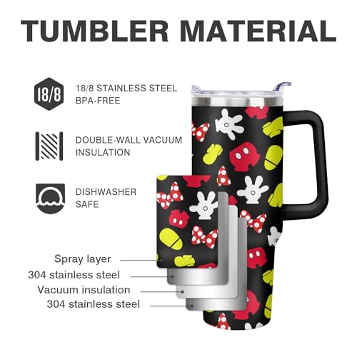 40oz Cartoon Mouse Tumbler with Handle and Straw Lid | Stainless Steel Insulated Tumbler, BPA FREE Travel Coffee Mug Cup for Car Cold and Hot - Birthday, Christmas Gift - color: Mouse, size: 40 Ounces